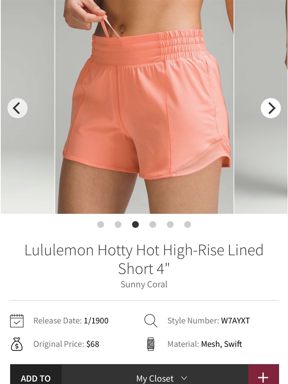 lululemon athletica Hotty Hot High-Rise Lined Short — Sunny Coral
